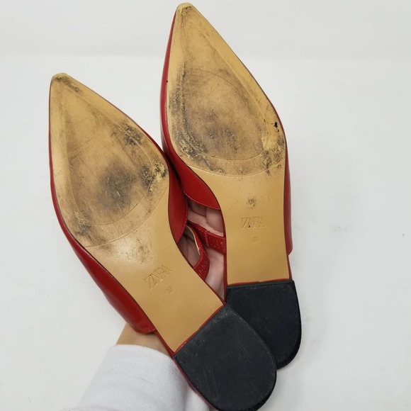 Zara Pointed Toe Red Patent Leather Mules Flats size 37 - Picture 4 of 7
